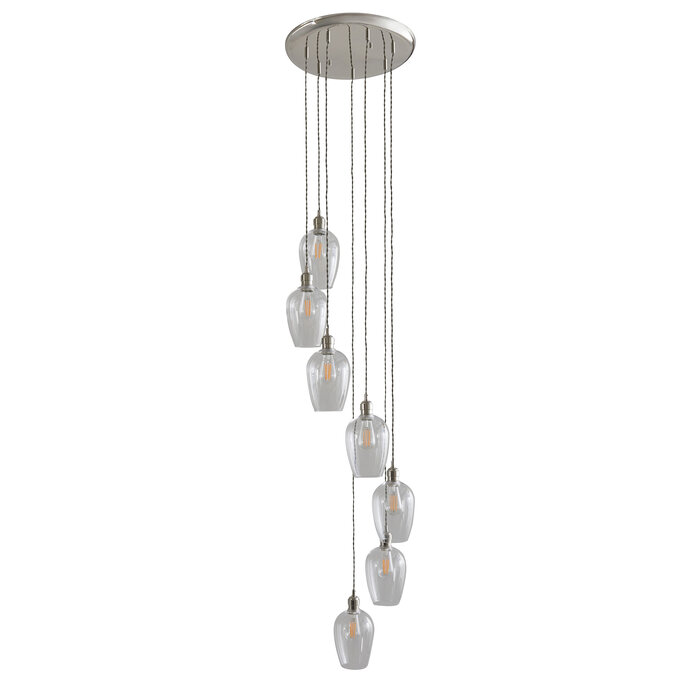 Una - Staircase Chandelier - 7 Light Cascading Pendant - Polished Nickel