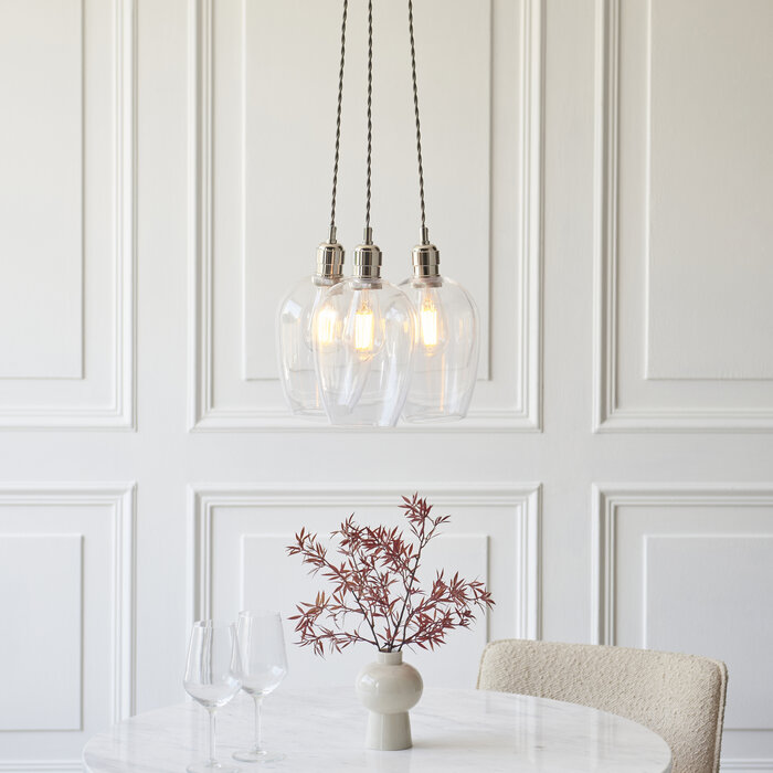 Una - 3 Light Cluster Light - Dining Room & Staircase Chandelier - Polished Nickel