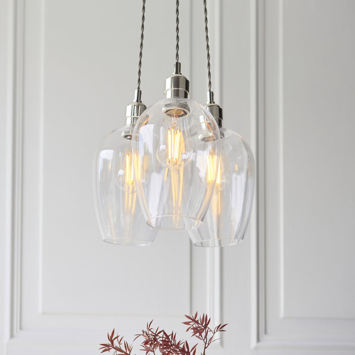 Una - 3 Light Cluster Light - Dining Room & Staircase Chandelier - Polished Nickel