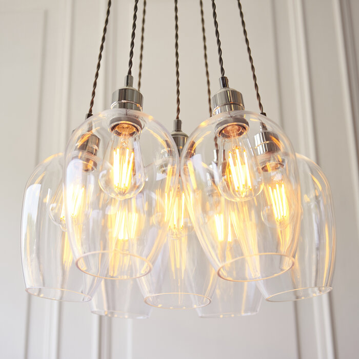 Una - 7 Light Cluster Light - Dining Room & Staircase Chandelier - Polished Nickel