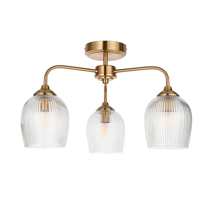 Ferna - Ribbed Glass Semi Flush Ceiling Light - Aged Brass