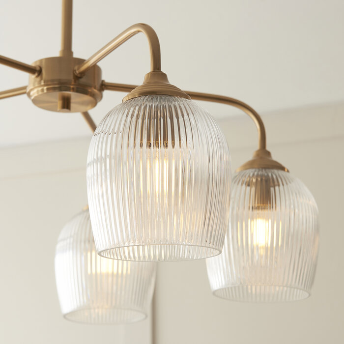 Ferna - Ribbed Glass 5 Light Semi Flush Ceiling Light - Aged Brass