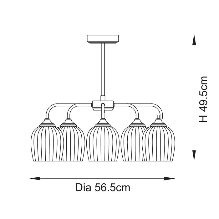 Ferna - Ribbed Glass 5 Light Semi Flush Ceiling Light - Aged Brass