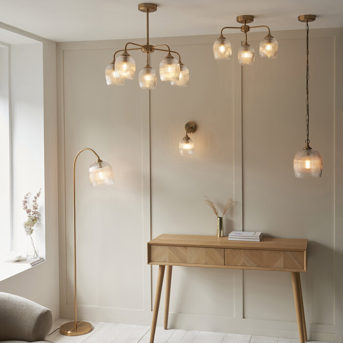 Ferna - Ribbed Glass Pendant Light - Aged Brass