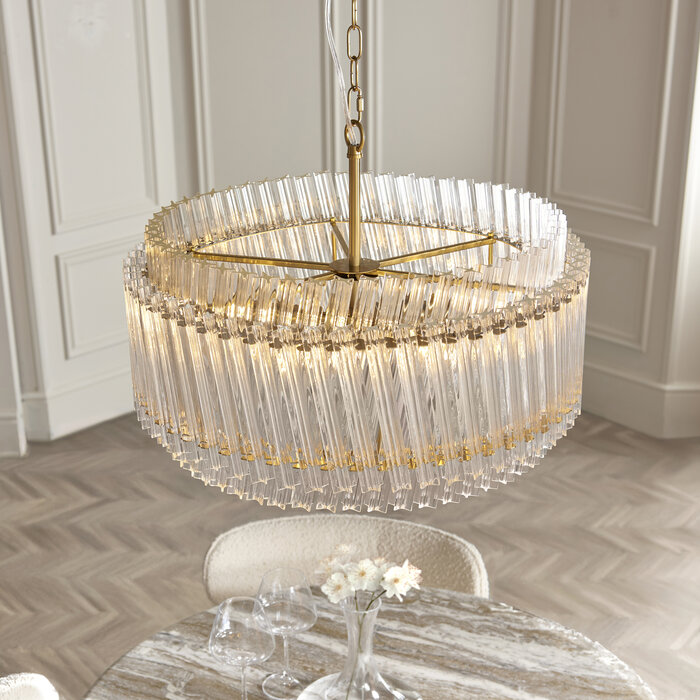 Nilo - Timeless Glass Chandelier -  Brushed Aged Brass - 5 Light
