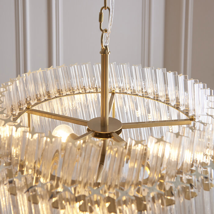 Nilo - Timeless Small Glass Chandelier -  Brushed Aged Brass - 3 Light