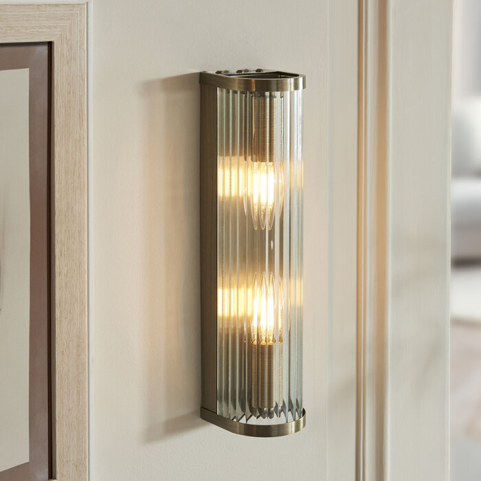 Morgan - Large Ribbed Glass and Antique Brass Wall Light