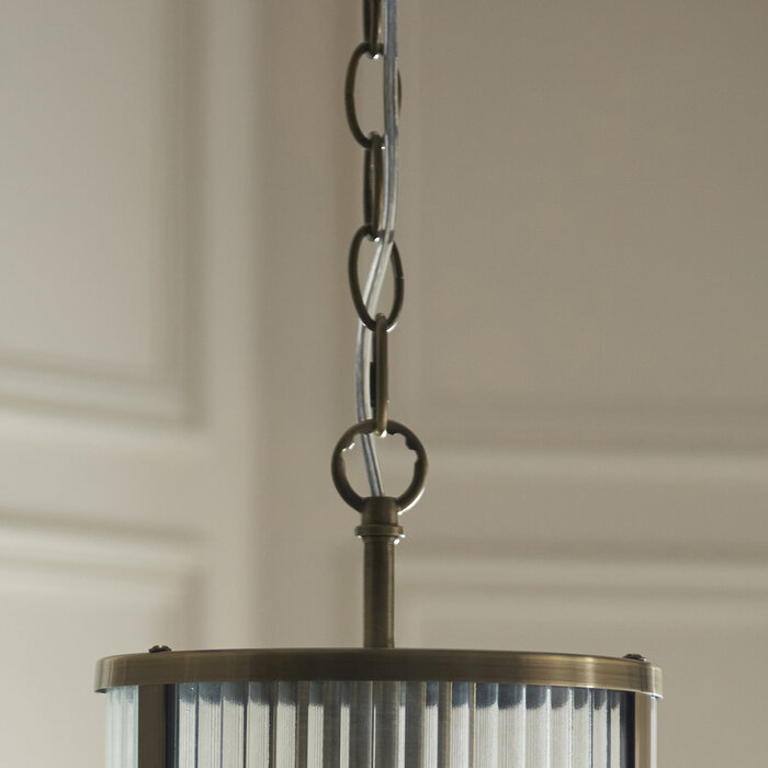 Morgan - Ribbed Glass and Antique Brass Lantern Pendant Light
