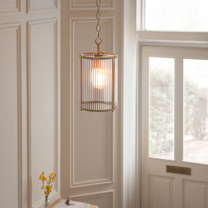 Morgan - Ribbed Glass and Antique Brass Lantern Pendant Light