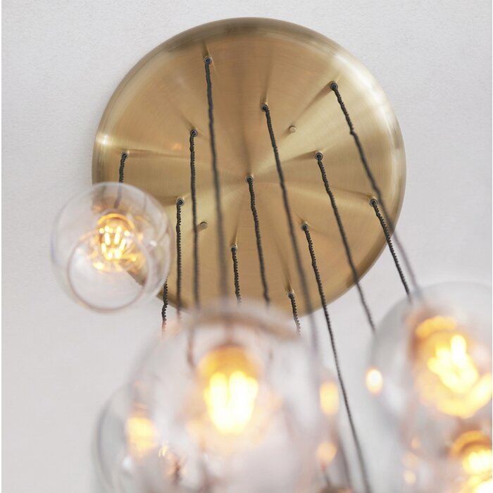 Una - Large Staircase Light - 13 Light Cascading Pendant - Antique Brass