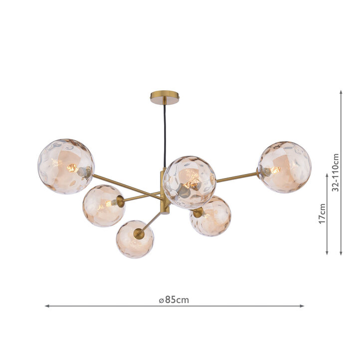 Vignette - Large Sputnik Aged Brass Feature Pendant Chandelier with Champagne Dimpled Glass