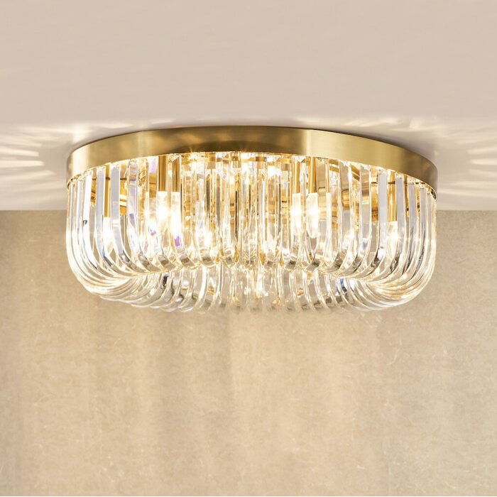 Hikari – 6 Light Crystal Ceiling Light – Satin Gold and Crystal