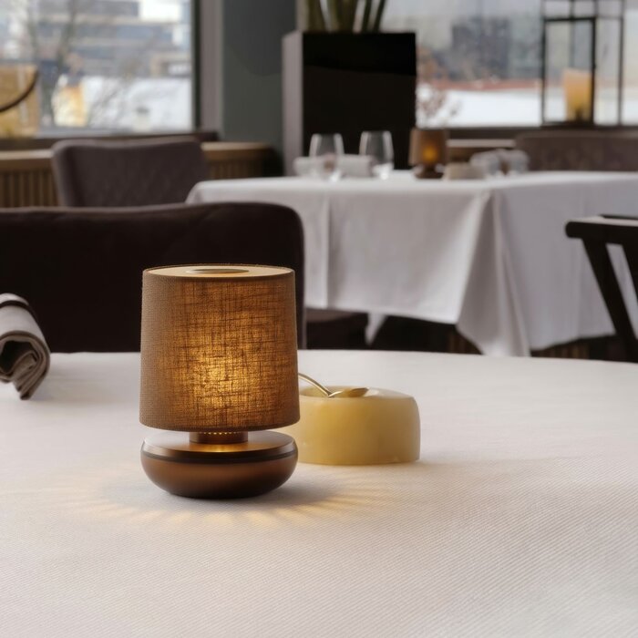 Noble Firefly - Rechargeable Cordless Table Lamp - Bronze & Brown Linen