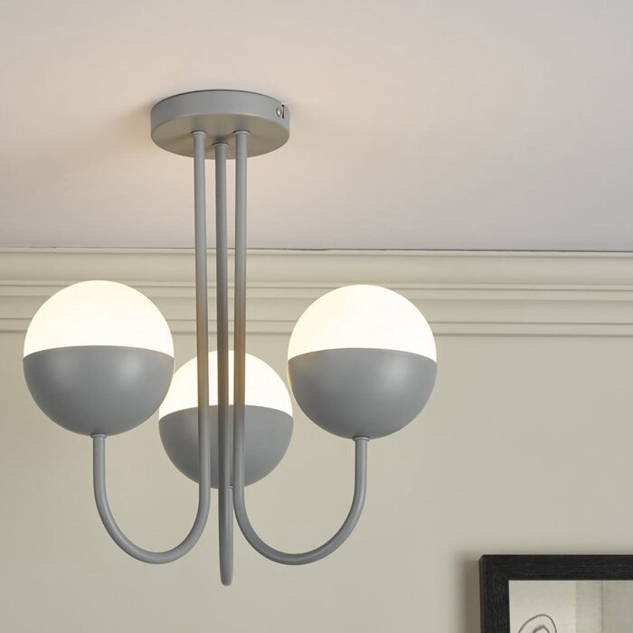 Curve - Opal Ball Matt Grey Semi Flush Light
