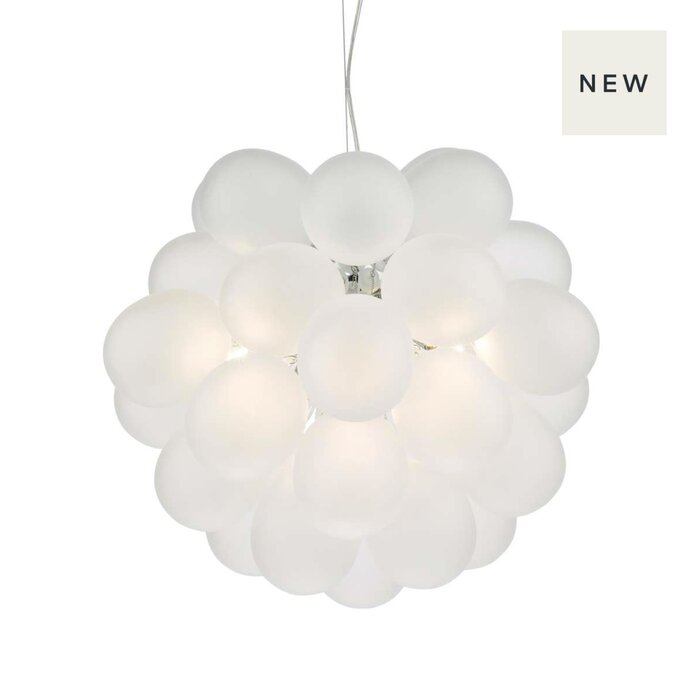 Bubbles 6 Light Pendant Light - Polished Chrome Frosted Glass