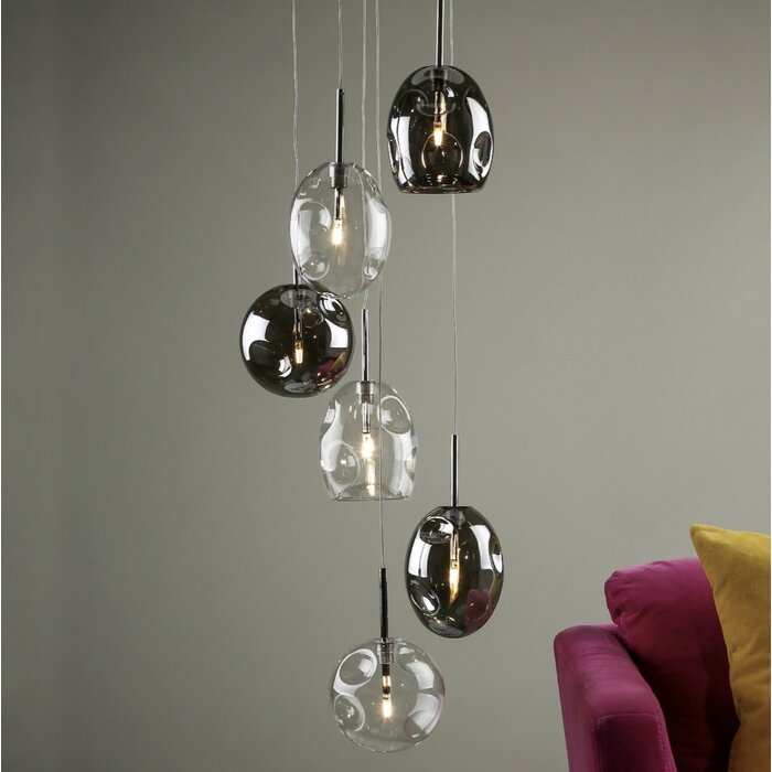 Quinn - 6 Light Cluster Pendant - Smoked/Clear Glass