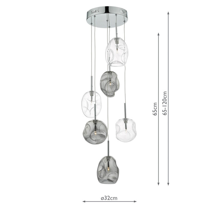 Quinn - 6 Light Cluster Pendant - Smoked/Clear Glass