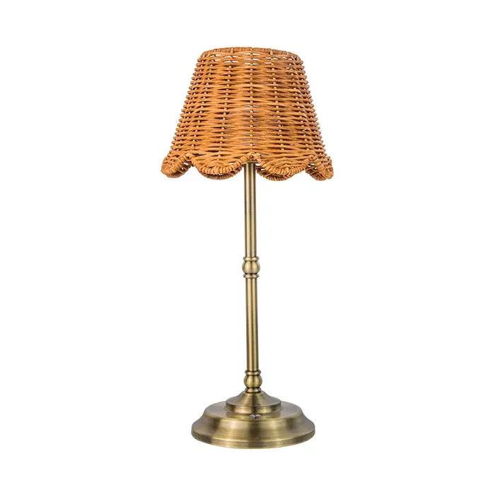 Wicker - Rattan and Brass Rechargeable Table Lamp