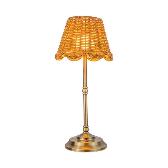 Wicker - Rattan and Brass Rechargeable Table Lamp