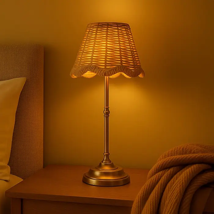 Wicker - Rattan and Brass Rechargeable Table Lamp