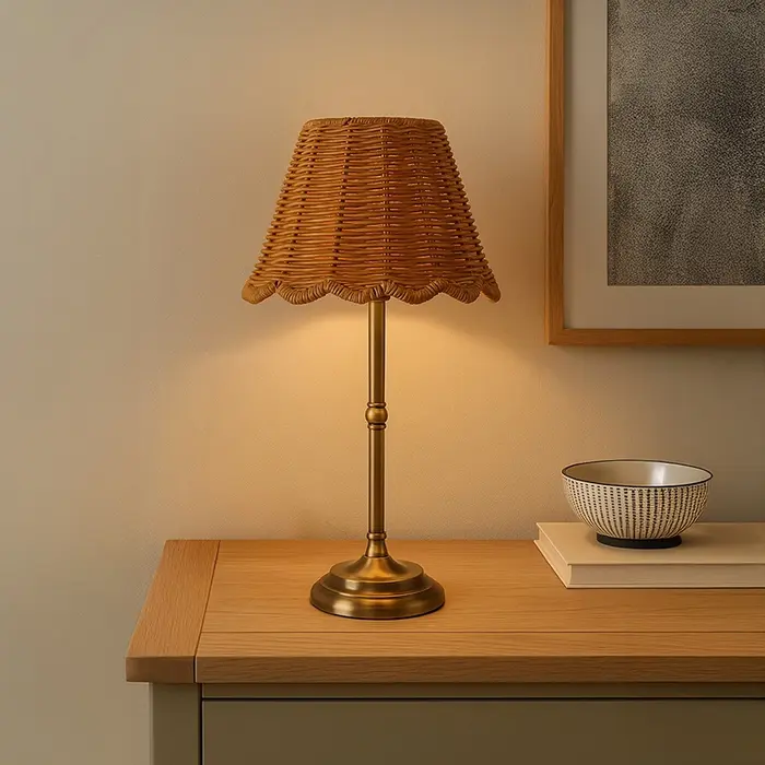 Wicker - Rattan and Brass Rechargeable Table Lamp