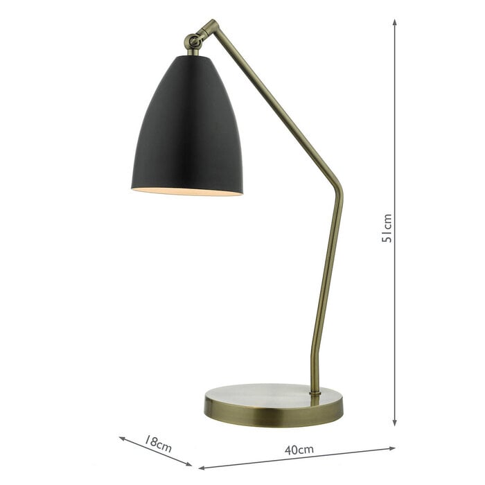 Ollie - Home Office Studio Reading Lamp - Black & Antique Brass