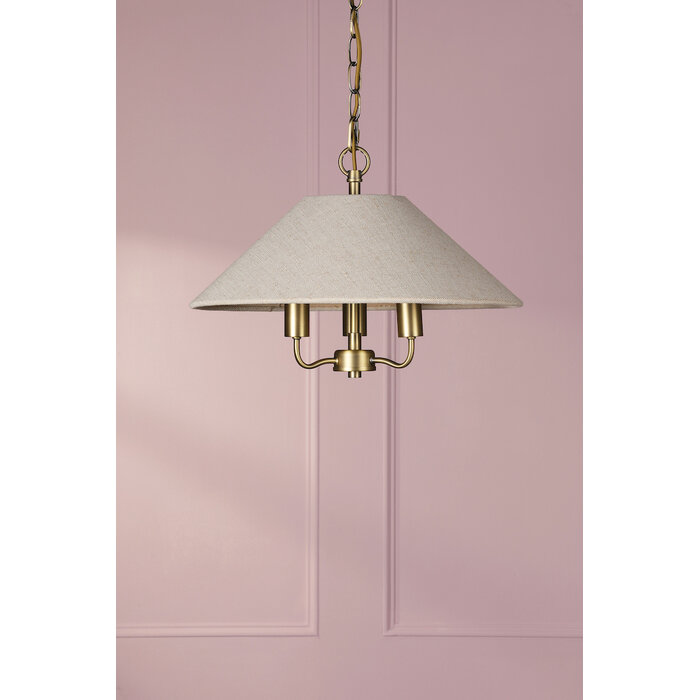 Harland - 3 Light Pendant Ceiling Light and Shade - Matt Antique Brass