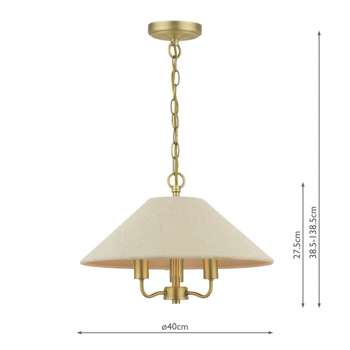 Harland - 3 Light Pendant Ceiling Light and Shade - Matt Antique Brass