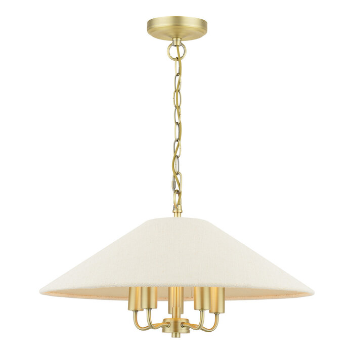 Harland - 5 Light Pendant Ceiling Light and Shade - Matt Antique Brass