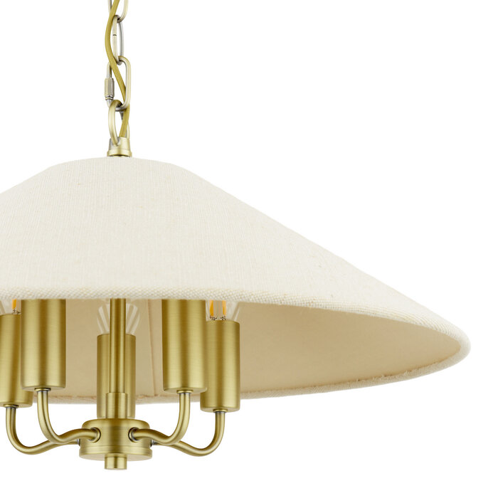 Harland - 5 Light Pendant Ceiling Light and Shade - Matt Antique Brass