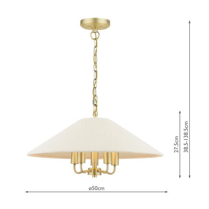 Harland - 5 Light Pendant Ceiling Light and Shade - Matt Antique Brass