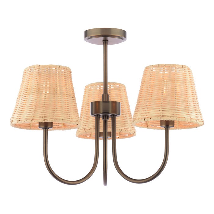 Hasfield - 3 Light Semi-Flush Ceiling Light and Shades - Antique Bronze - Laura Ashley