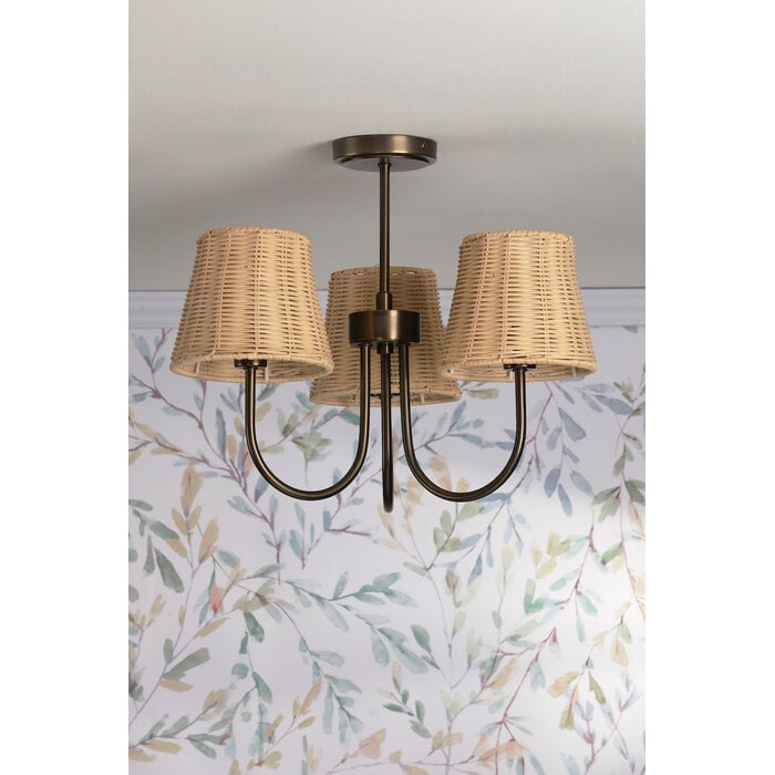 Hasfield - 3 Light Semi-Flush Ceiling Light and Shades - Antique Bronze - Laura Ashley