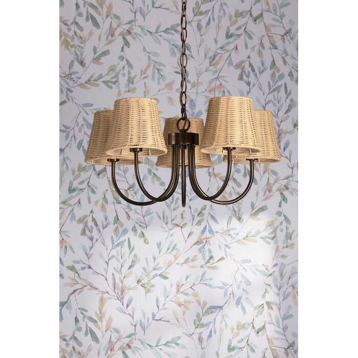 Hasfield - 5 Light Pendant Ceiling Light and Shades - Antique Bronze