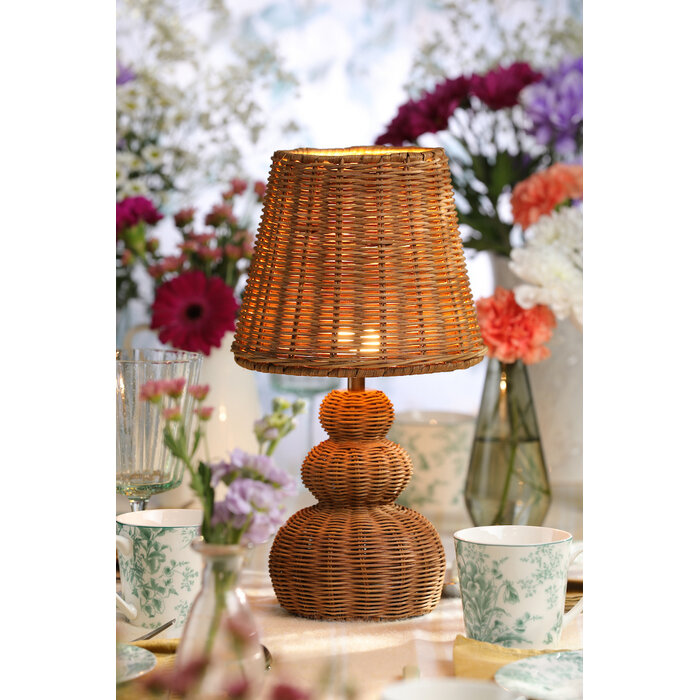 Hasfield - Rechargeable Table Lamp - Natural Rattan with Shade - LED - Laura Ashley