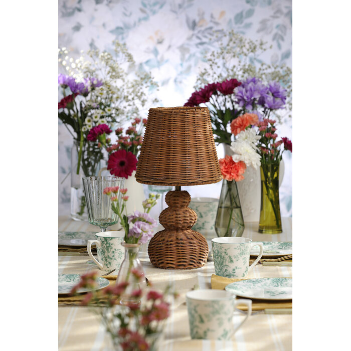 Hasfield - Rechargeable Table Lamp - Natural Rattan with Shade - LED - Laura Ashley