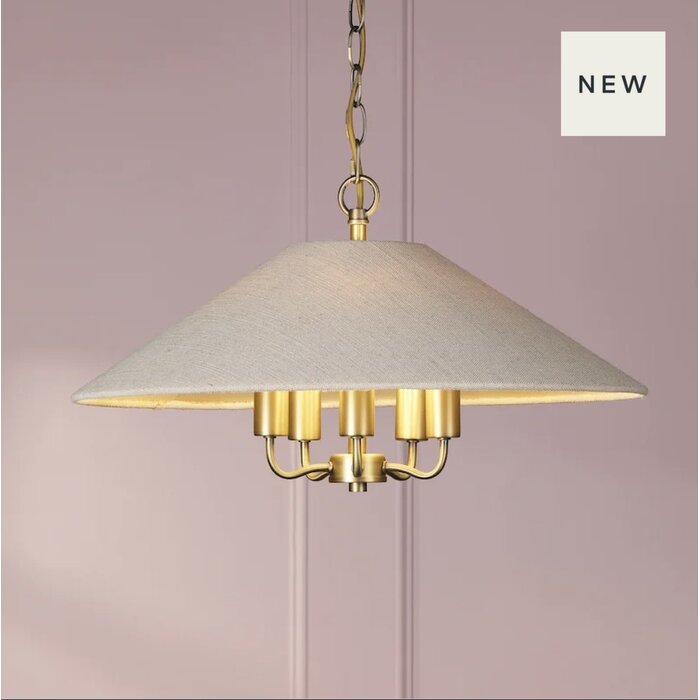 Harland - 5 Light Pendant Ceiling Light and Shade - Matt Antique Brass