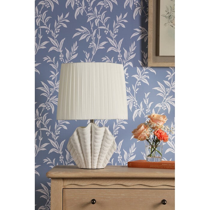 Laura Ashley Shell Table Lamp - White Ceramic and Satin Chrome with Shade