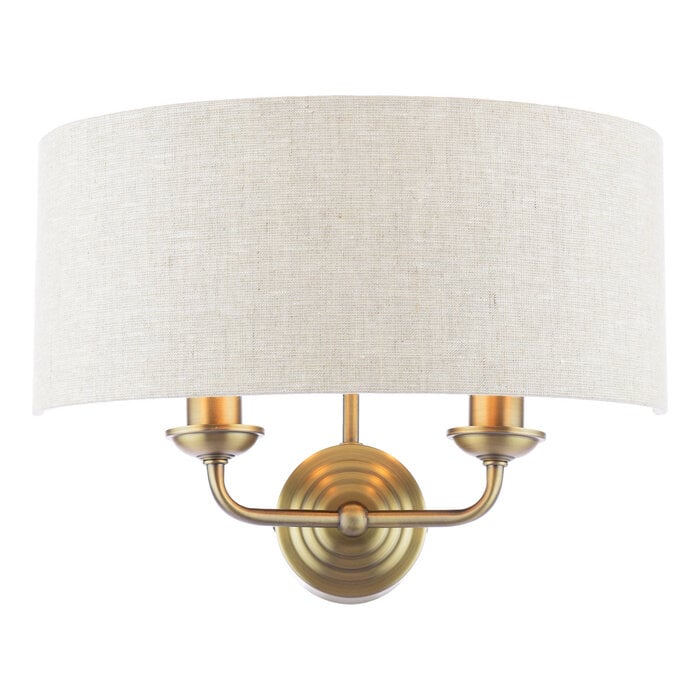 Laura Ashley Sorrento 2 Light Wall Light with Natural Shade - Matt Antique Brass