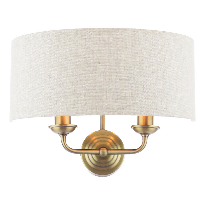 Sorrento 2 Light Wall Light with Natural Shade - Matt Antique Brass - Laura Ashley