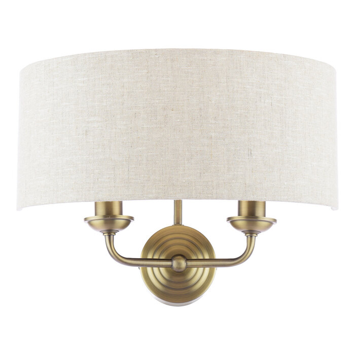 Sorrento 2 Light Wall Light with Natural Shade - Matt Antique Brass - Laura Ashley