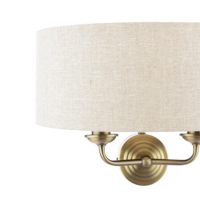 Laura Ashley Sorrento 2 Light Wall Light with Natural Shade - Matt Antique Brass