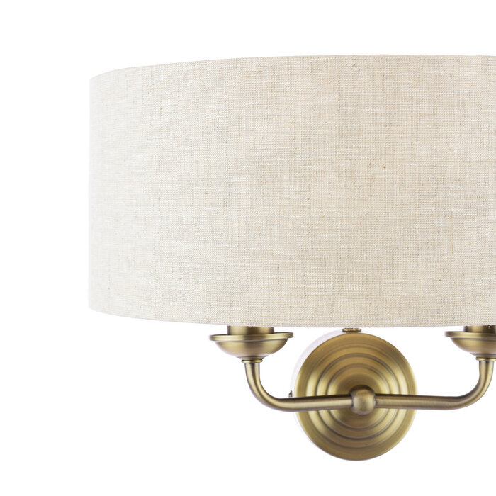 Sorrento 2 Light Wall Light with Natural Shade - Matt Antique Brass - Laura Ashley