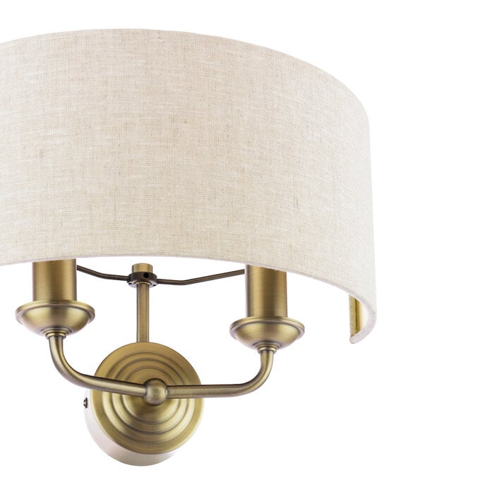 Laura Ashley Sorrento 2 Light Wall Light with Natural Shade - Matt Antique Brass