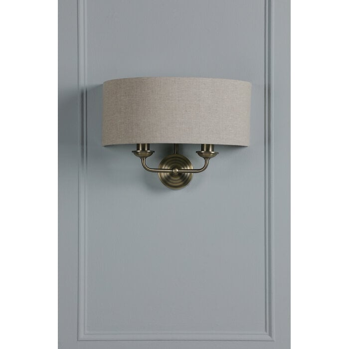 Laura Ashley Sorrento 2 Light Wall Light with Natural Shade - Matt Antique Brass