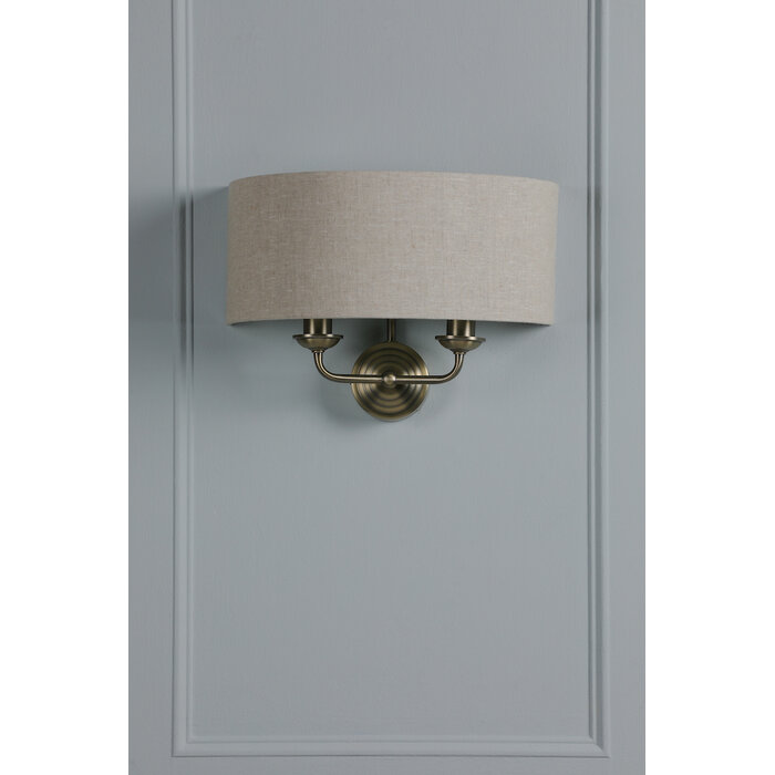 Sorrento 2 Light Wall Light with Natural Shade - Matt Antique Brass - Laura Ashley