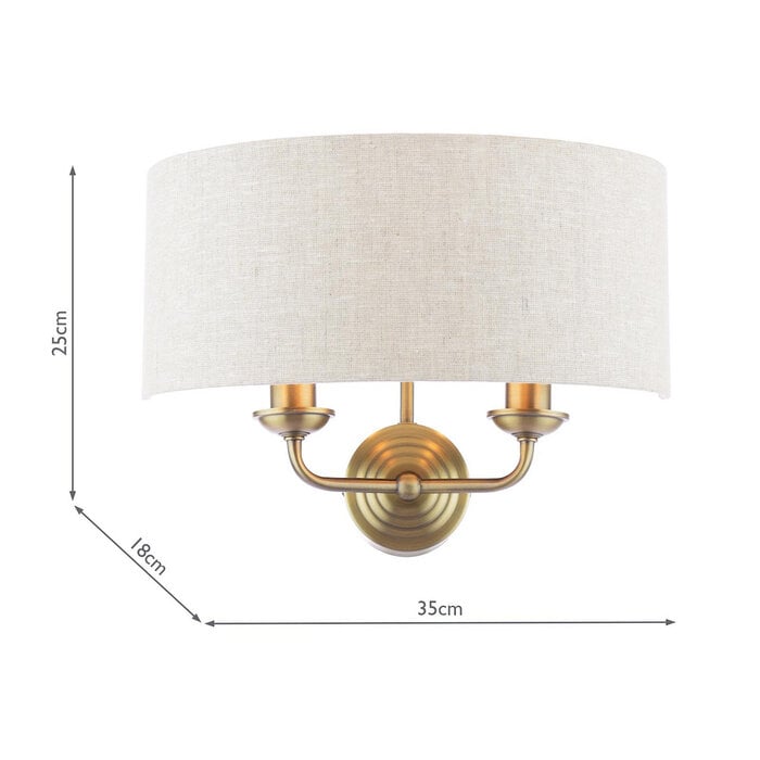 Laura Ashley Sorrento 2 Light Wall Light with Natural Shade - Matt Antique Brass