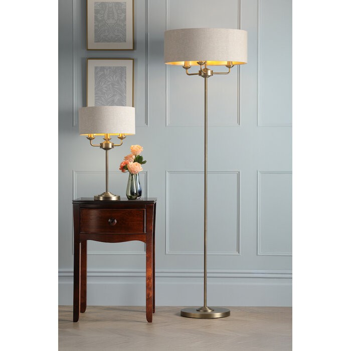 Sorrento - 3 Light Floor Lamp with Shade - Matt Antique Brass - Laura Ashley