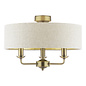Sorrento 3 Light Semi Flush Ceiling Light With Natural Shade - Matt Antique Brass - Laura Ashley