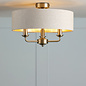 Sorrento 3 Light Semi Flush Ceiling Light With Natural Shade - Matt Antique Brass - Laura Ashley